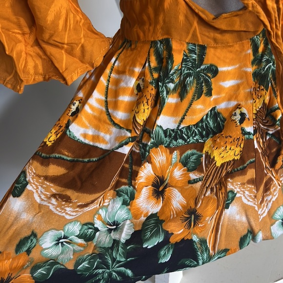 Tie front tropical burnt orange romper - Picture 6 of 8